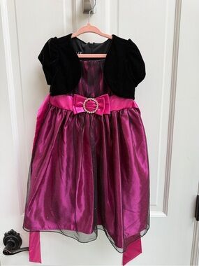 Love Girls 4 Fuchsia Pink Short Sleeve Satin Party Dress Black Velvet Bolero